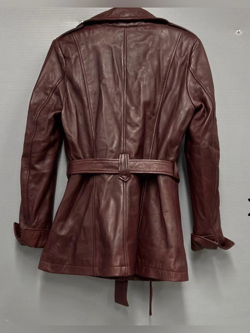 Whet Blu Traci Women's Mid-Length Lambskin Leather Jacket Moto Trench Oxblood M